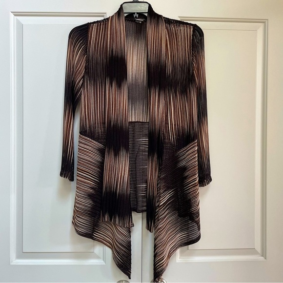 Chico's Travelers 3/4 Sleeve Waterfall Hem Open Weave Open Front Cardigan - Picture 1 of 11